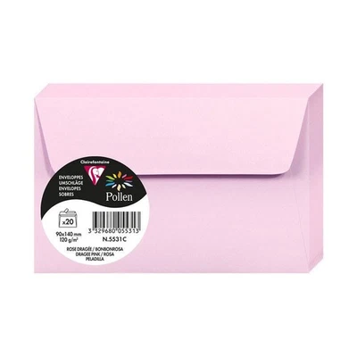 Enveloppes - Format rectangle - 90x140mm - Pollen - Rose dragée - 20 unités - Cl - Photo 1/2