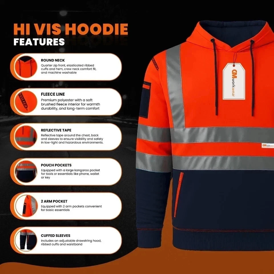Hi-vis pullover hoodie upper sleeves zip utility pocket