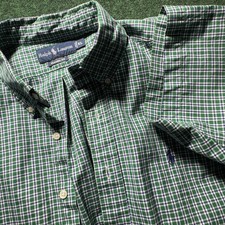 Ralph Lauren Shirt Mens XL Blue Green Plaid Classic Fit Short Sleeve Button Down