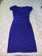 LAUREN, Ralph Lauren Size 4 Dark Navy Sleeveless Dress V-neck Stretch Knit