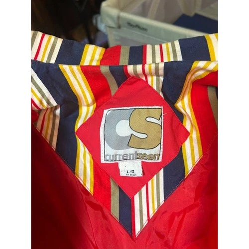 Vintage 90s Current Seen Striped Colorblock Jacket Red Large Windbreaker Retro image 3