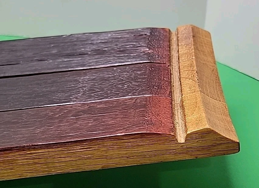 Hand Crafted Reclaimed 36" x 8" Whiskey Barrel Bent Oak Staves Serving Tray. - Image 3 of 4