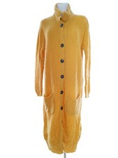 NOA NOA Damen Langer Geknöpfter Cardigan-Mantel Gr. M Gelb Wolle Grober Strick