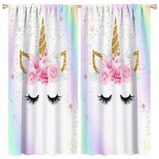 Kids Unicorn Curtains Rainbow Unicorn Window Curtain Fabric Thermal Insulated...