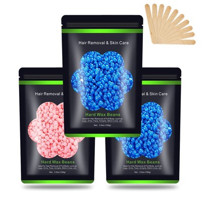 Wax Beads for Hair Removal 10.5 oz (300 g), Auperwel Hard 2 Bule 1 Pink 