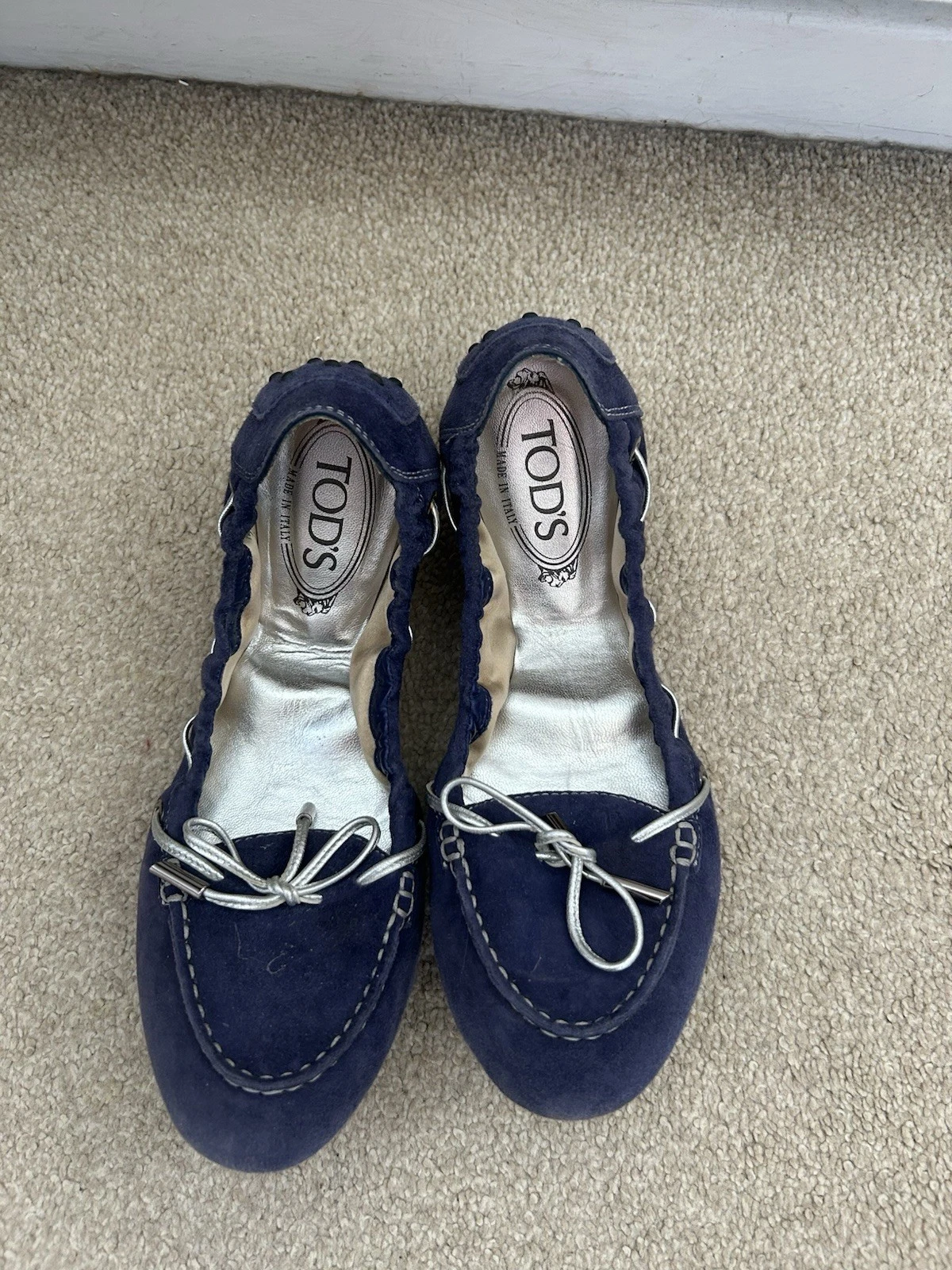 TOD’S Ballerine Tod's blu in pelle con cravatta scrunch taglia 38 5 UK 5 5