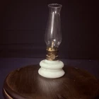 Vintage MiniatureHurricane Oil Lamp Hobnail Milk Glass, Clear Chimney, Hong Kong