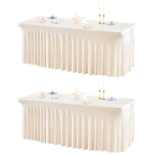 2 Packs Ivory Table Clothes for 6 Foot Rectangle Tables, One-Piece Wrinkle Re...