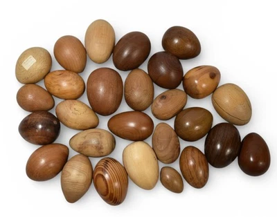 Job Lot Bundle 27x Carved Decorative Wooden Polished Eggs - Image 1 of 3