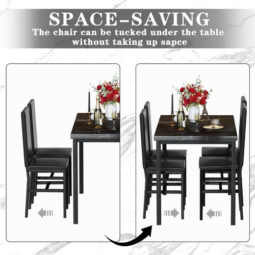 Dining Table Set for 4, Modern Kitchen Table Chairs Set of 4, Faux Marble Din... - Picture 6 of 9
