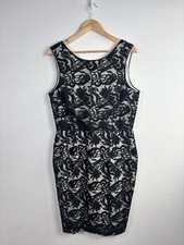 Damsel in a Dress Size UK 16 Ivory White Black Lace Overlay Sheath Floral