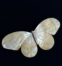 VTG Alpaca Carved MOP Wings Nacre Shell Butterfly Hair Clip Barrette