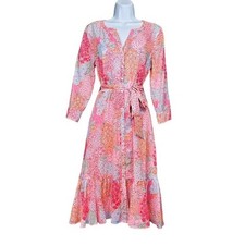 Talbots Womens Pink Multicolor Clustered Garden Floral Print Shirtdress Size 4