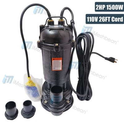 #ad 2HP Submersible Sump Pump 1500W Cast Iron Sewage Pump 6498GPH w 26ft Cord 110V $153.71