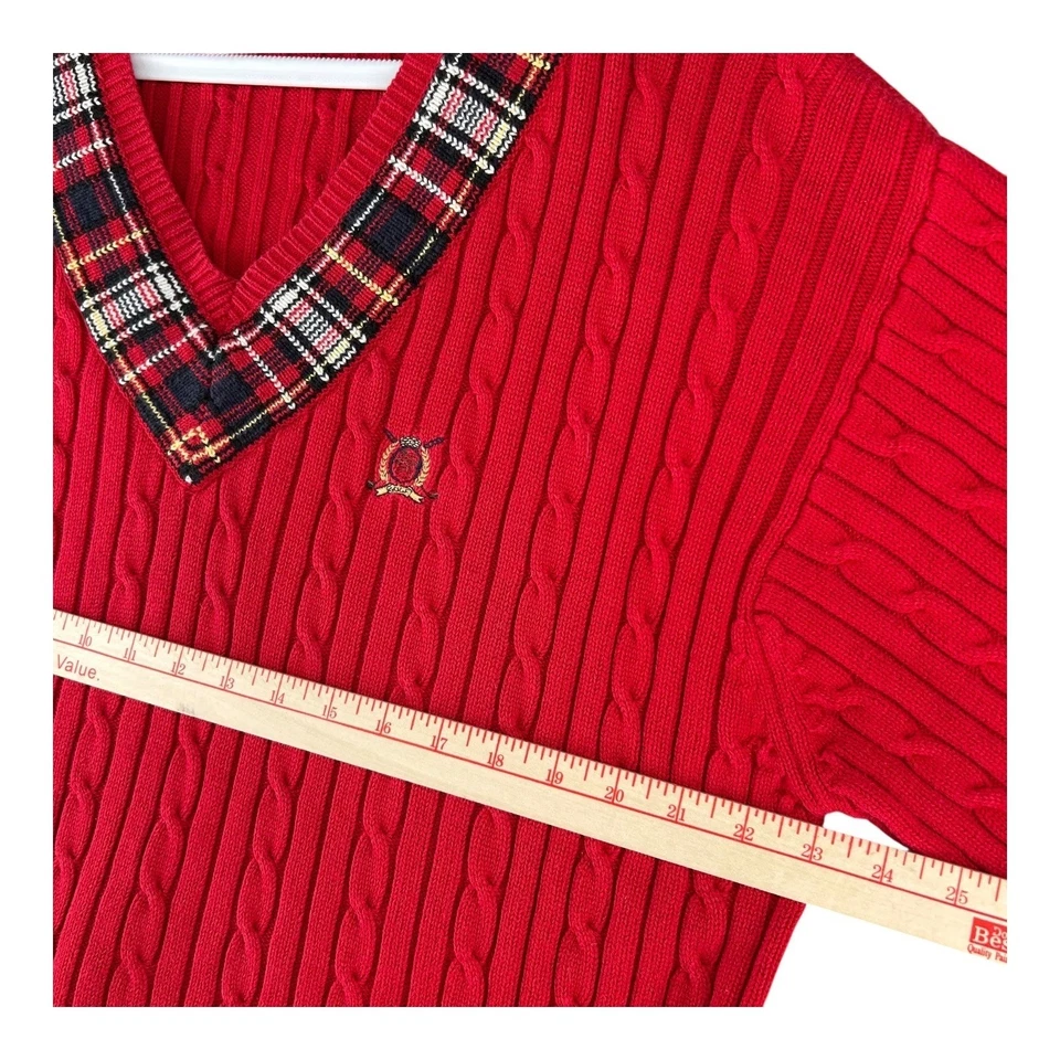 Tommy Hilfiger Golf Chunky Cable Knit V Neck Sweater Y2K Fisherman Mens Large - Image 4 of 4