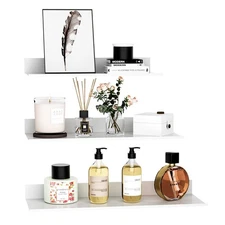 White Floating Wall Shelves for Bedroom, Modern Bathroom Shelves Wall Mounted...