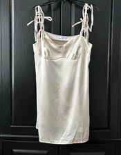 New Asos Design Slip Dress Size 12 Ivory Satin Tie Straps Bow Adjustable Artsy