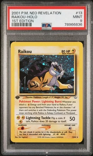 2001 Pokemon Neo Revelation Raikou Holo 1st Edition #13 PSA 9