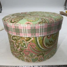 Vintage Paisley Fabric Covered Trinket Storage Sewing Round Box W/Lid