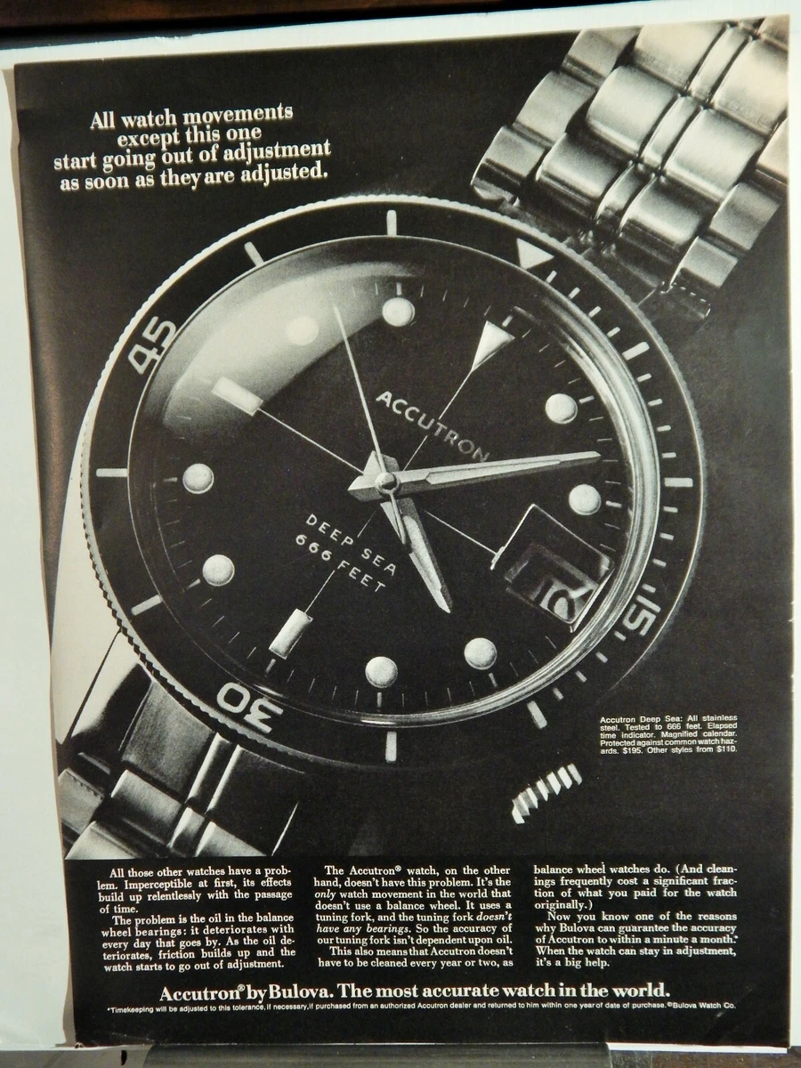 ACCUTRON DEEP SEA WRISTWATCH BY BULOVA VTG 1968 AD, RARE EPHEMERA