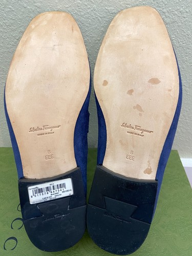 NUOVO Salvatore Ferragamo 0610514 Mocassini Uomo Blu Scamosciato Tg 8 EEE US 9 - Foto 10 di 11