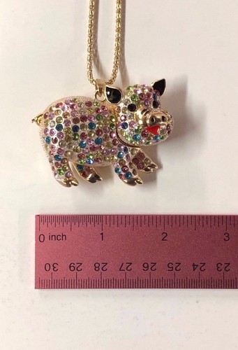 Betsey Johnson Necklace Gold Pig Multi Color Crystals Gift Box Organza Bag Lk - Picture 4 of 12