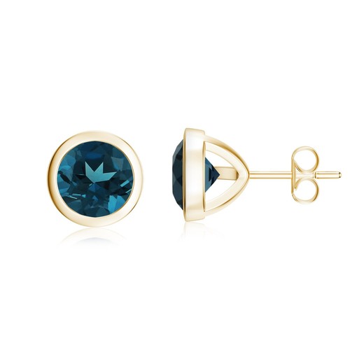 Round Cut Natural Gemstone Stud Earring For Women with Screw Back, Bezel set - Picture 85 of 145
