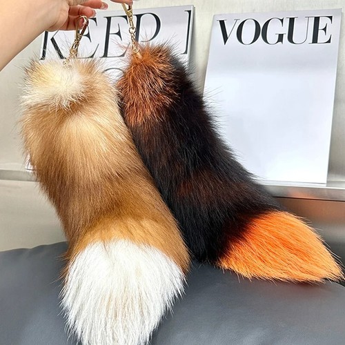 40 CM Real Fox Fur Tail Keychain Cute Women Handmade Key Ring Holder Ladies Gift - Picture 10 of 40
