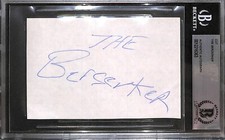 The Berzerker John Nord Signed 3x5 Cut Paper BAS Beckett COA WWE AWA Autograph