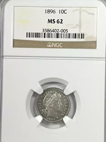 1896 Barber Dime : NGC MS62 Steel Blue Toning