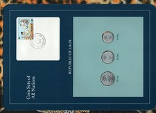 Coin Sets of All Nations Laos w/card 3 coin all 1980 UNC 50, 20, 10 Att