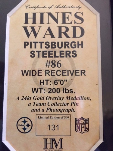 Hines Ward Highland Mint Limited Edition - Picture 4 of 4