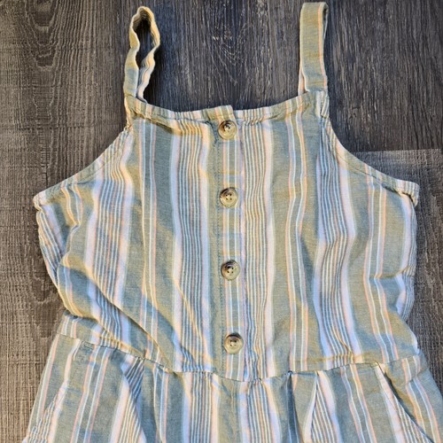 Oshkosh Bgosh Romper Girls Size 10 Green Striped Summer Boho Pants Overalls - Picture 2 of 8