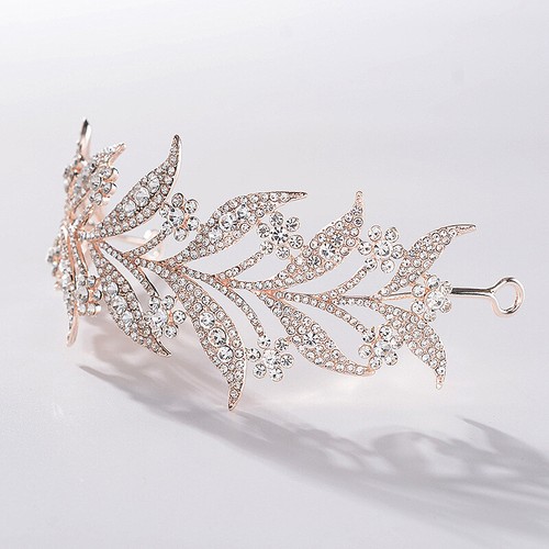 4.5cm Wide Leaves Crystal Wedding Bridal Queen Princess Prom Tiara Crown Adult - Picture 13 of 16