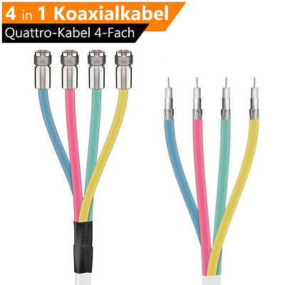 10m SAT 4-Fach DIGITAL Quattro Antennenkabel Quad Koaxial Kabel 4 in 1 HD Weiß
