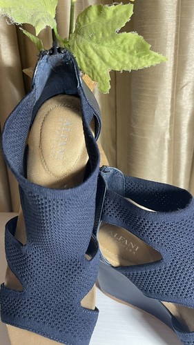 Sandalias Alfani Step N Flex Azul Tejido Tacón Cuña Cremallera Trasera Talla 8.5 - Imagen 3 de 5