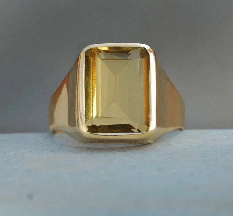 Anillo de plata de ley 925 de 7,25 quilates cojín topacio limón hecho a mano piedra de nacimiento para hombre Foto 3 de 4