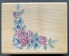 Romantic Rose Corner Flower Plant Bunch Garden Theme Border Wood Rubber Stamp