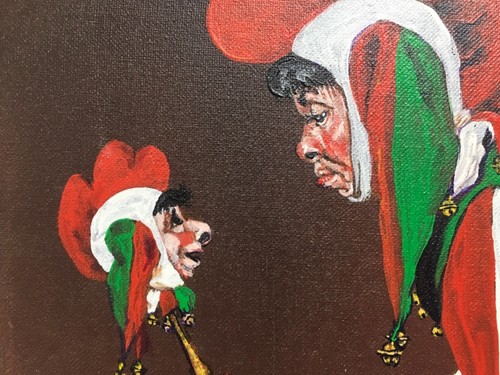 Fine Original Modernist Oil Painting Jester Norman Rockwell Study Signed Babs 88 - Picture 6 of 12