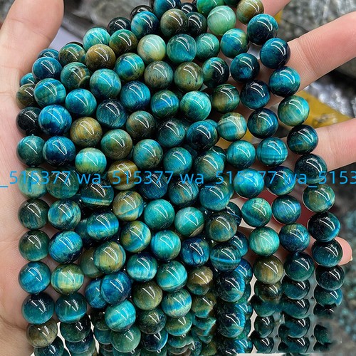 Natural 6/8/10/12mm Peacock Green Tiger Eye Bead Round Gemstone Loose Beads 15'' - Picture 5 of 16