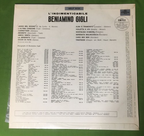 Odeon QELP 8134 Beniamino Gigli - L’Indimenticabile CLASSICAL AUDIOPHILE LP - Picture 2 of 2