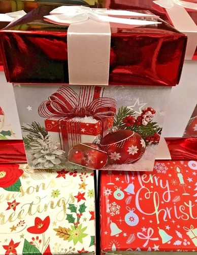 Cajas de Regalo de Navidad 3 Diseños Únicos de Vacaciones con Tapas Rojas Cinta Blanca Regalos - Imagen 17 de 33