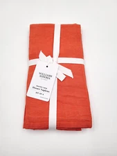 Williams Sonoma Washed Linen Dinner Napkin Set of 4 Lobster Red NEW
