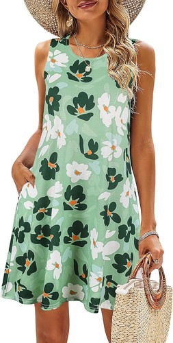 SimpleFun Summer Dresses for Women Beach Floral Tshirt Sundress Casual Pockets B