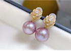 Pair 12mm Natural South Sea Genuine pink purple Round Pearl Earring 1788