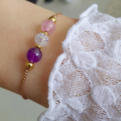 echte Amethyst Bergkristall Rosenquarz Perlen Armband Glücksbringer Schutzarmban
