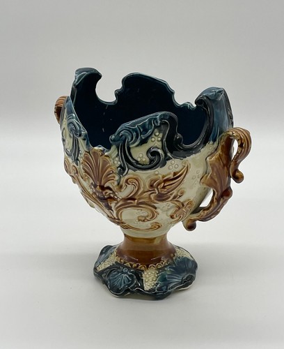 CACHE POT VASE EN BARBOTINE MAJOLIQUE FIN XIX EME - Imagen 4 de 7
