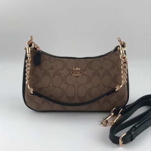 New Teri Shoulder Bag CA548 in Signature Canvas Dark Brown Outlet - Picture 1 of 9
