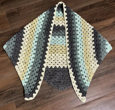 Triangle Shawl-Wrap approximately 24  x 58  Multi Color PREOWNED Handmade