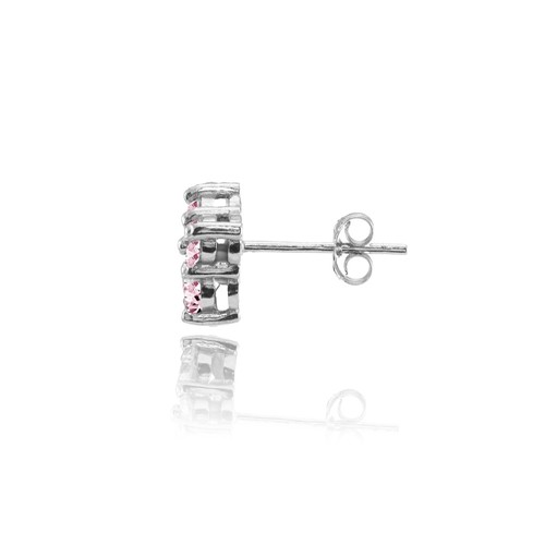 Four Stone Cluster Light Pink Cubic Zirconia Stud Earrings in Sterling Silver - Picture 2 of 4